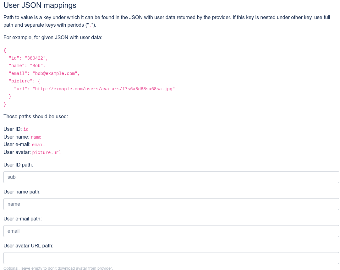 User JSON mappings